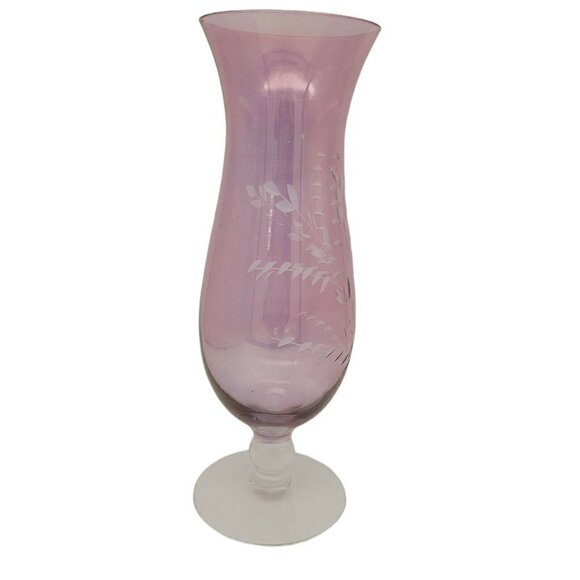 Vintage Amethyst Etched Flashed Glass Vase Light Purple Opalescent Sheen 10" VGC - Picture 4 of 7